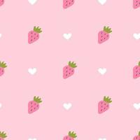 jordgubbe och hjärtan på rosa bakgrund, vektor sömlösa mönster i platt stil