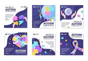 världens dag för medvetenhet om autism inlägg mall platt illustration redigerbar av kvadratisk bakgrund lämplig för sociala medier eller gratulationskort vektor