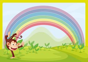 Regenbogen und Affe, die in der Natur spielen vektor