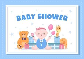 baby shower liten pojke eller flicka med söta designleksaker och tillbehör nyfödda bebisar bakgrundsillustration för inbjudan och gratulationskort vektor
