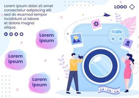 fotograf mit kamera und digitaler filmausrüstung broschürenvorlage flache illustration editierbar vom quadratischen hintergrund für soziale medien oder web vektor