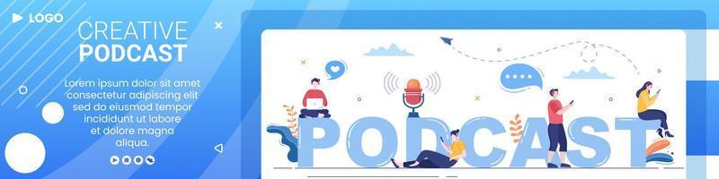 personer som använder headsetet för att podcasta bannermall platt designillustration redigerbar av kvadratisk bakgrund för sociala medier eller gratulationskort vektor