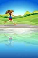Ein Mädchen läuft am Fluss entlang vektor