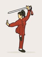 kvinna med svärd action kung fu fighter vektor