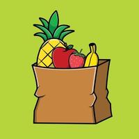 obst auf einkaufstasche cartoon vektor symbol illustration. Lebensmittel-Natur-Icon-Konzept isolierter Premium-Vektor. flacher Cartoon-Stil