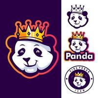 panda bär kung krona. panda tecknad set maskot logotyp design med modern illustration koncept stil för märke, emblem och t-shirt utskrift vektor