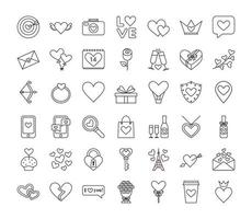 Valentinstag. Herz, Ring, Pfeil, Telefonsymbole. Reihe von niedlichen isolierten Symbolen. Symbole der Liebe. vektorillustration lokalisiert im linearen stil auf weißem hintergrund vektor