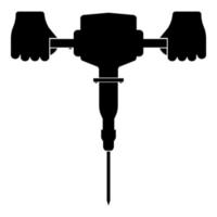 Presslufthammer in der Hand, die ein Elektrowerkzeug hält, verwenden Sie den Arm mit dem Symbol für elektrische Instrumente, schwarze Farbvektorillustration, flaches Stilbild vektor