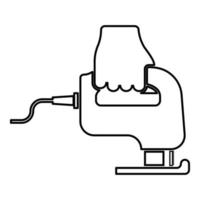 Elektrische Laubsäge Werkzeug Hand Stichsäge im Einsatz Arm Kontur Umriss Symbol Farbe schwarz Vektor Illustration Flat Style Image