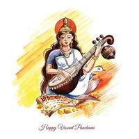 indischer gott saraswati maa auf vasant panchami religiösem festivalhintergrund vektor