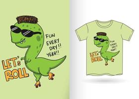 hand gezeichneter dinosaurier-cartoon für t-shirt vektor