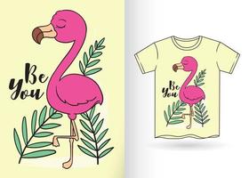 söt flamingo handritad för t-shirt vektor