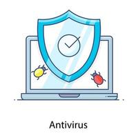 Verifizierter Schild im Inneren des Laptops, der das Antivirus-Symbol des Laptops in flachem Umrissdesign anzeigt vektor