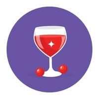 rött vin i ett glas, platt redigerbar ikon vektor