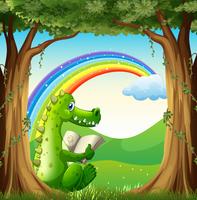Eine Krokodillesung unter dem Baum unter dem Regenbogen vektor
