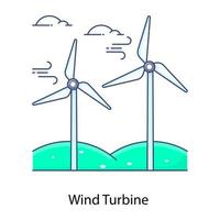 flache umrisssymbole für windkraftanlagen, aerogeneratoren vektor