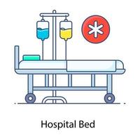 Krankenhausbett für medizinische Behandlung, flacher Umrissvektor vektor
