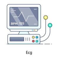 ein ekg-gerät im flachen umrissvektor vektor