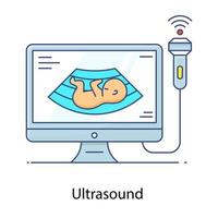 ultraschall-flacher umrissvektor, schwangerschaftsüberwachungstool vektor