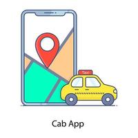 Online-Autobuchung, Taxi-App-Symbol mit flachem Umriss