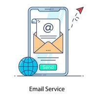 flaches Umrisssymbol für den E-Mail-Dienst, intelligente E-Mail-Anwendung vektor