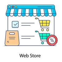 shoppingapplikation, platt konturikon för webbutik vektor