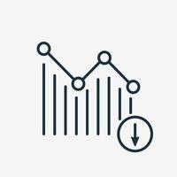 Lineares Symbol für das Reduktionsdiagramm. Verringerung des Grafikbalkens mit Pfeil nach unten. Finanz- und Geschäftsliniensymbol. Vektor-Illustration vektor