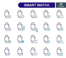 satz von intelligenten uhrzeilensymbolen. smart watch reparaturservice, verkauf, leihe, renovierung und aktualisierung der systemzeilensymbole. Vektor-Illustration. vektor