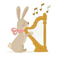 söt och smart kanin spelar en harpa vektor