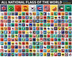 alle Nationalflaggen der Welt. flache Farbe und langes Schattendesign. Vektor .