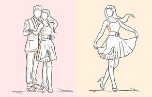 flicka i en klänning och skor. en kille i kostym och en tjej i klänning. mode. vektor