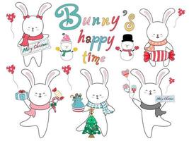 Bunny's Happy Time im Doodle-Stil gestaltet vektor