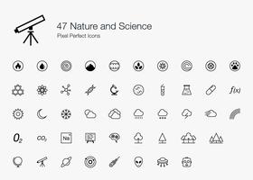 47 Natur und Wissenschaft Pixel Perfect Icons Line Style. vektor