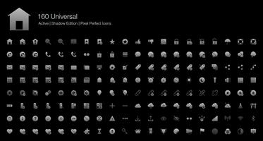 160 Universelle Web-Pixel-Perfekte Symbole (Filled Style Shadow Edition). vektor