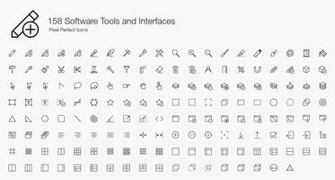 158 Software-Tools und -Schnittstellen Pixel Perfect Icons Line Style. vektor