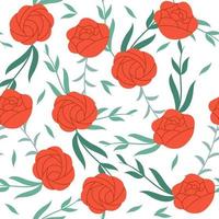 florales nahtloses Muster. rote Rosen und grüne Pflanzen auf weißem Hintergrund. vektor