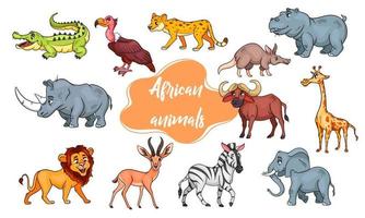 große reihe afrikanischer tiere. lustige Tierfiguren im Cartoon-Stil. vektor