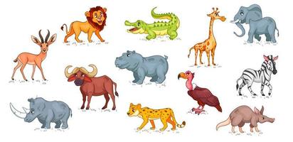 große reihe afrikanischer tiere. lustige Tierfiguren im Cartoon-Stil. vektor