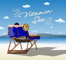 Strandillustrations-Vektorbild mit den Leuten, die entspannt auf Liegestühlen sitzen vektor