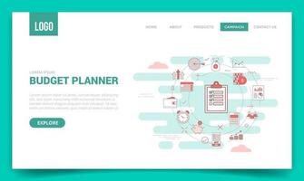 Budgetplaner-Konzept mit Kreissymbol für Website-Vorlage oder Landing-Page-Banner-Homepage-Umrissstil vektor