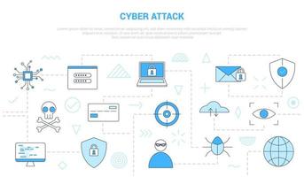 Cyber-Angriffskonzept mit Icon-Set-Template-Banner mit modernem blauem Farbstil vektor