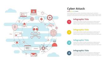 Cyber-Angriffskonzept für Infografik-Vorlagenbanner mit Listeninformationen mit vier Punkten vektor