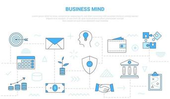 Business-Mind-Konzept mit Icon-Set-Vorlagen-Banner mit modernem blauem Farbstil vektor