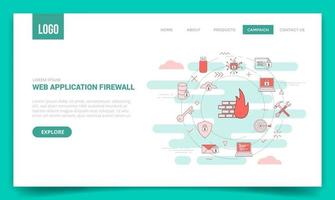 WAF-Webanwendungs-Firewall-Konzept mit Kreissymbol für Website-Vorlage oder Zielseiten-Startseite vektor