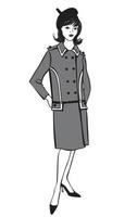 stilvolle kleidung frau. Mode gekleidetes Mädchen im Retro-Kleiderstil der 1960er Jahre vektor