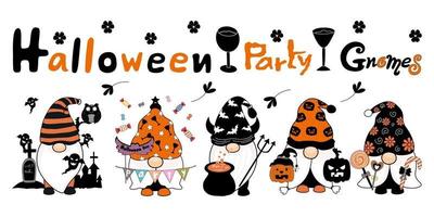 niedliche zwerge der halloween-party, die im orange schwarz-weiß-ton entworfen wurden