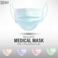 realistisk medicinsk mask med 4 fördefinierade färger. vektor illustration