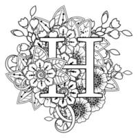 Buchstabe h mit Mehndi-Blume. dekoratives Ornament im ethnischen Orient. Umriss handgezeichnete Vektorgrafik. vektor