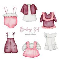 akvarell vektor illustration kläder objekt tillgång. baby stuffs uppsättning kläder pojke och flicka