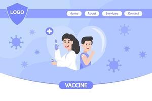 målsida för webbplatsen för marknadsföring av vaccin mot coronavirus covid-19 för att utbilda allmänheten. vektor